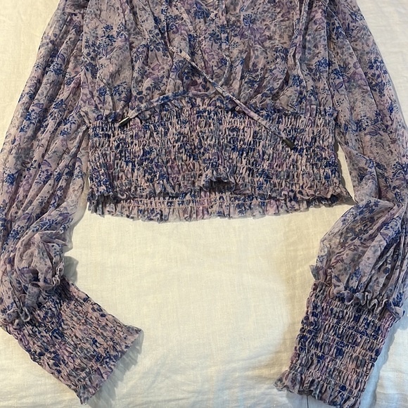 Free People Floral Sheer Blouse in Blue and Purple - Picture 7 of 10